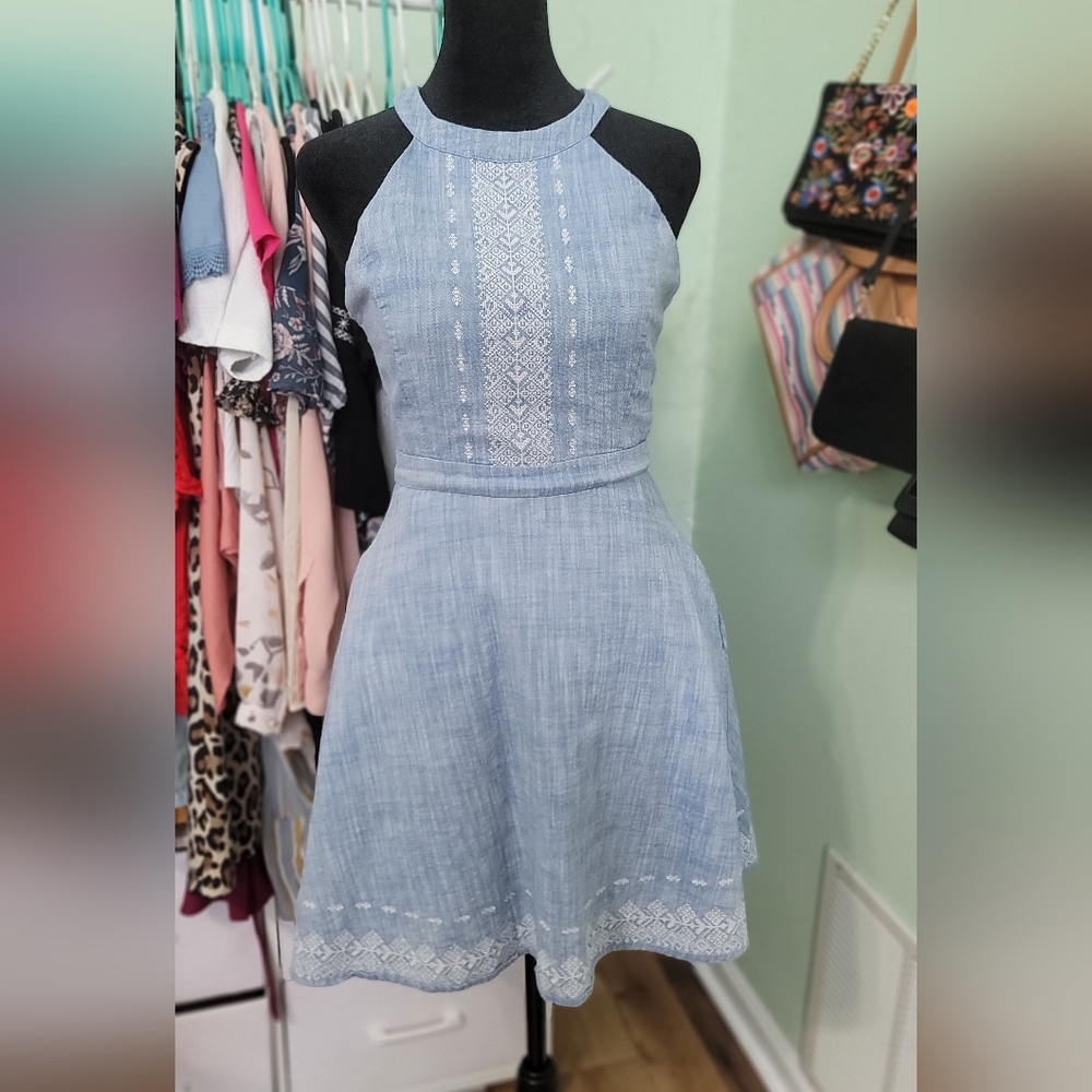Guess Light Blue Halter Mini Dress
